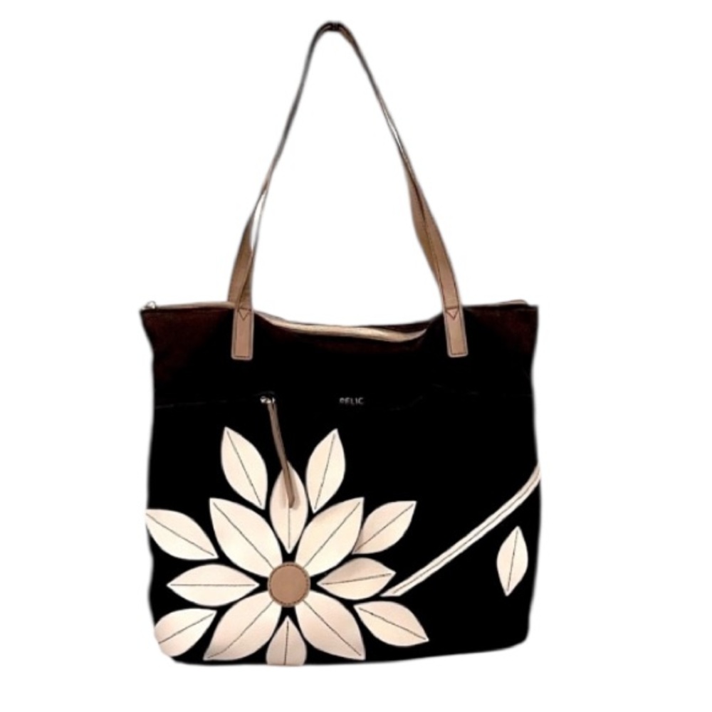Relic Black Floral Tote Bag with Cream Accent